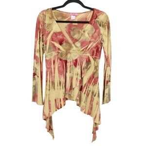 Orange U.S.A. Floral Babydoll Top Womens L Y2K Fairy Grunge Goblincore Vintage